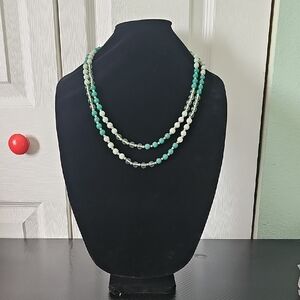 Long Green Beaded Necklace | Convertible Single or Double Strand | 27" Length